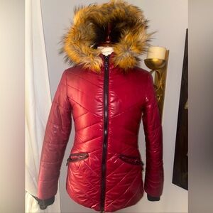Noize Hooded Puffer Parka Coat Quilted Red Weather Guard Winter Utility Small